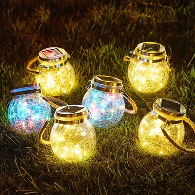 クラックル LED 太陽光灯 パティオ ガラス ハンガリングライト クリスマスの希望 メイソン グラスライト